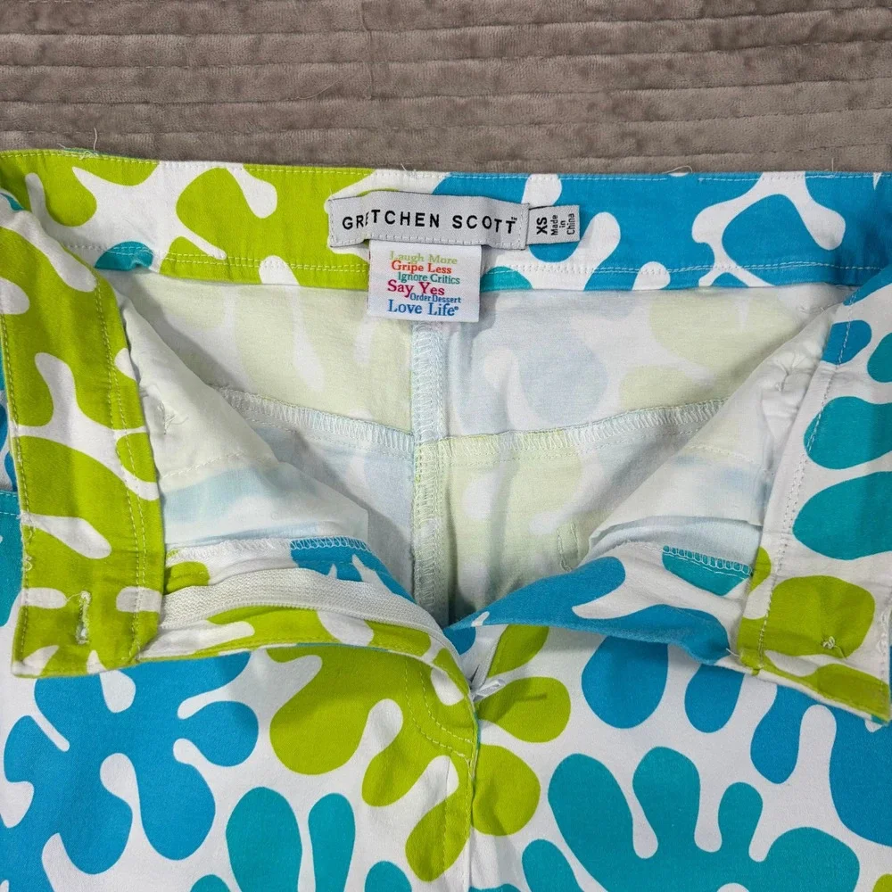 Gretchen Scott Pants‎ XS White Blue Green Abstract Floral Print Cropped Leg - Picture 6 of 10